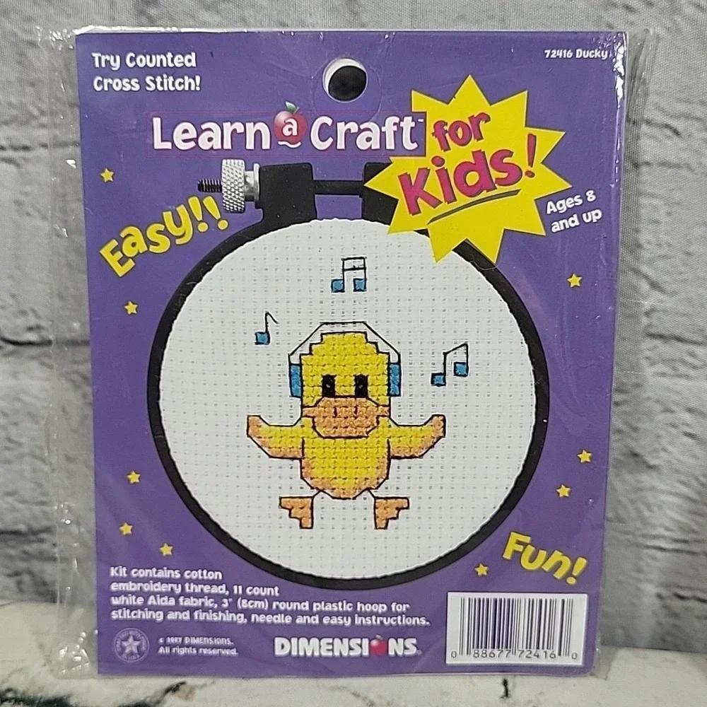 Vintage Dimensions Learn A Craft Kids Cross Stitch Kits Lot Of 2 Ducky Cool Fins